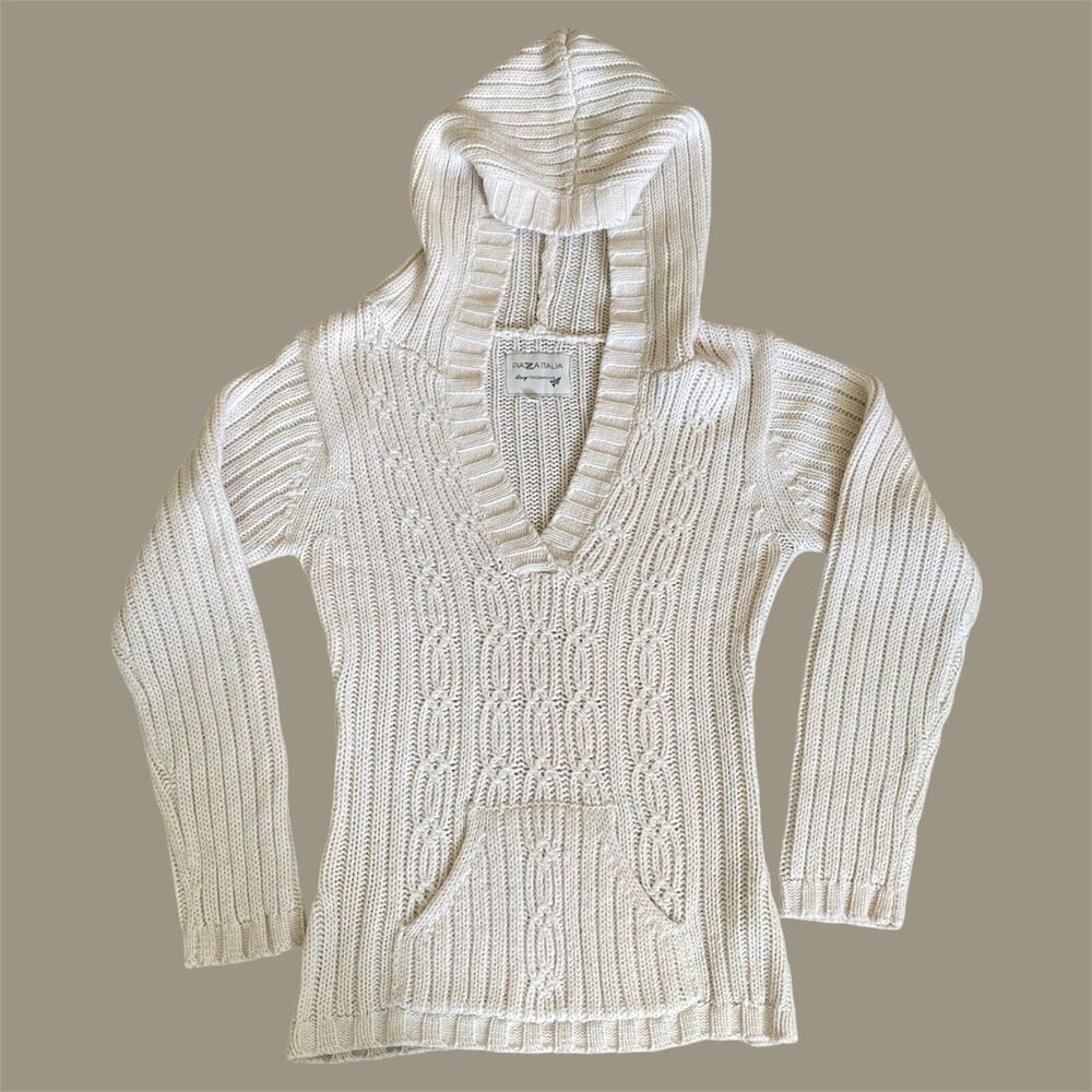 Piazza Italia Sweater Womens Pullover Hoodie size XL Cream‎ Knit